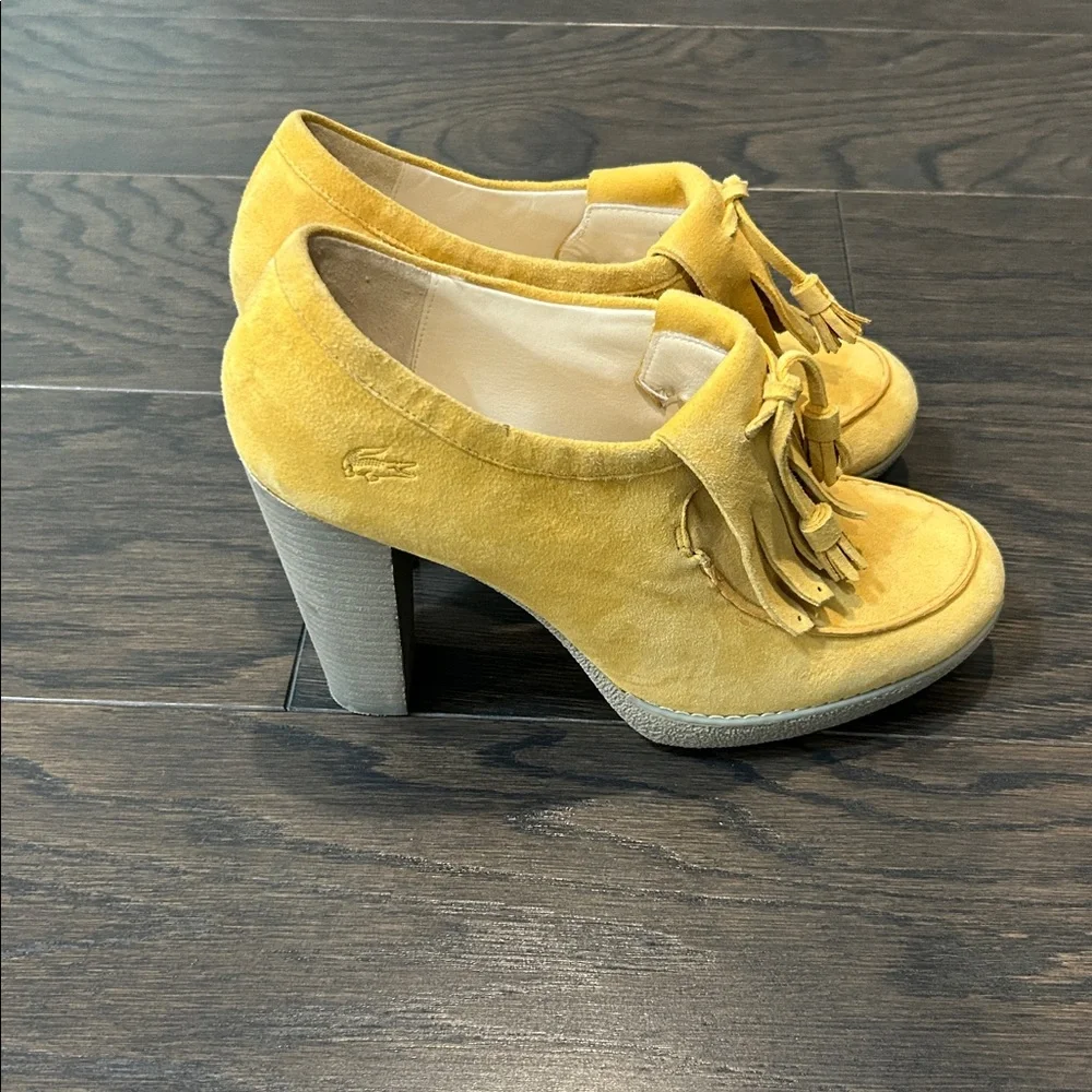 Lacoste Mustard Suede Heeled Loafers - Picture 5 of 8